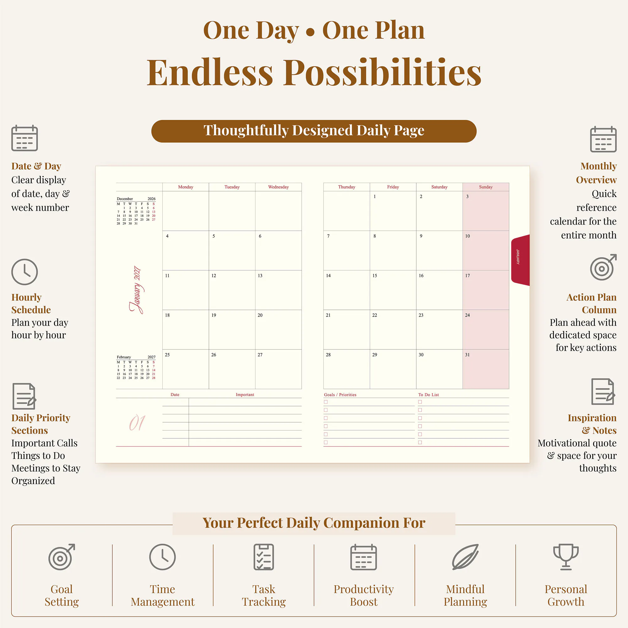 One Date a Page with Extended 2-Page Planner & Month Tabbing - Image 3
