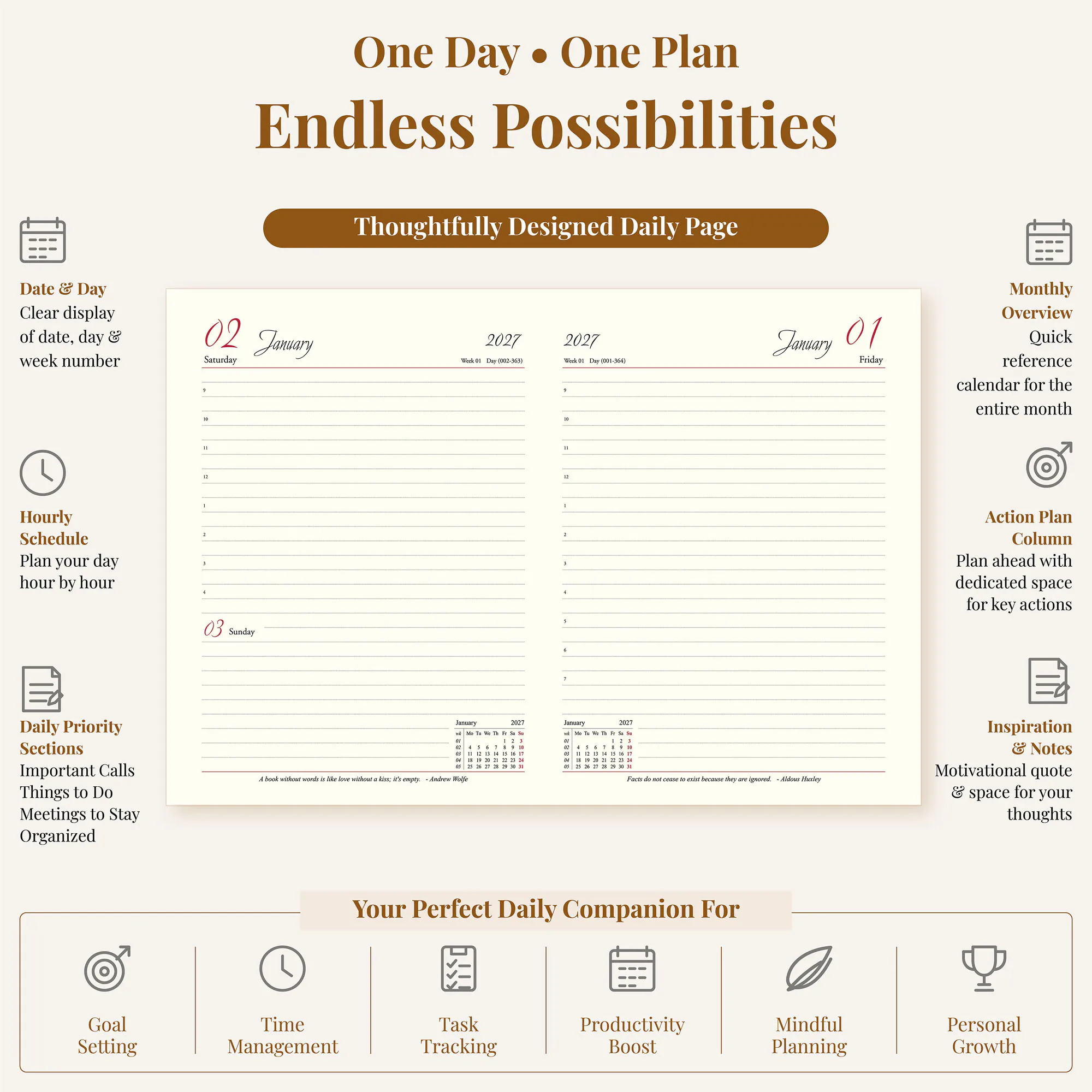 One Date a Page with Extended 2-Page Planner & Month Tabbing - Image 3